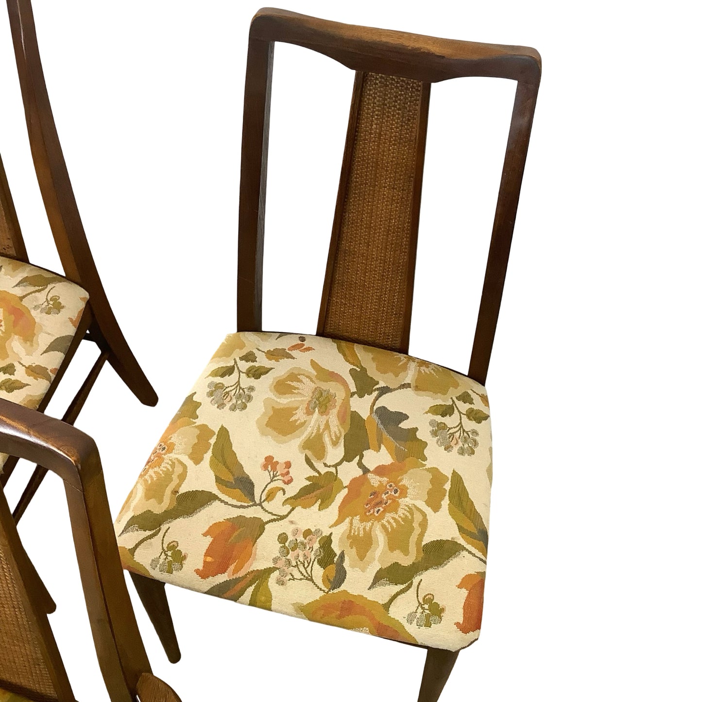 Vintage Mid-Century Modern Walnut & Cane Dining Chairs - Set of 6