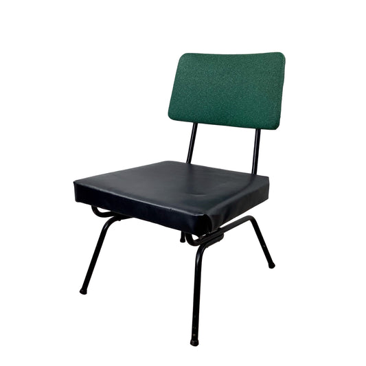 Vintage Mid-Century Modern Iron Rod Side Chair | Forest Green Tweed Back | Black Vinyl Seat | Paul McCobb / Arbuck Manner | c. 1950s