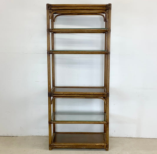 Vintage Coastal Modern Rattan Style Bookcase