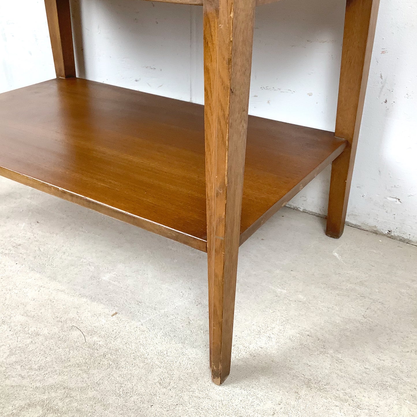 Mid-Century Nightstand with Black Top and Lower Shelf