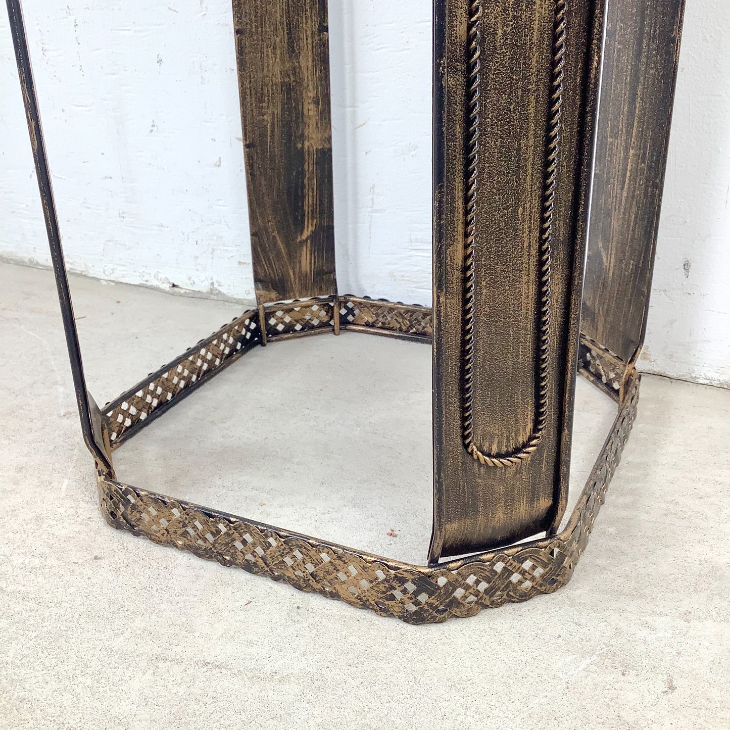 Boho Pedestal Table with Open Metal Structure