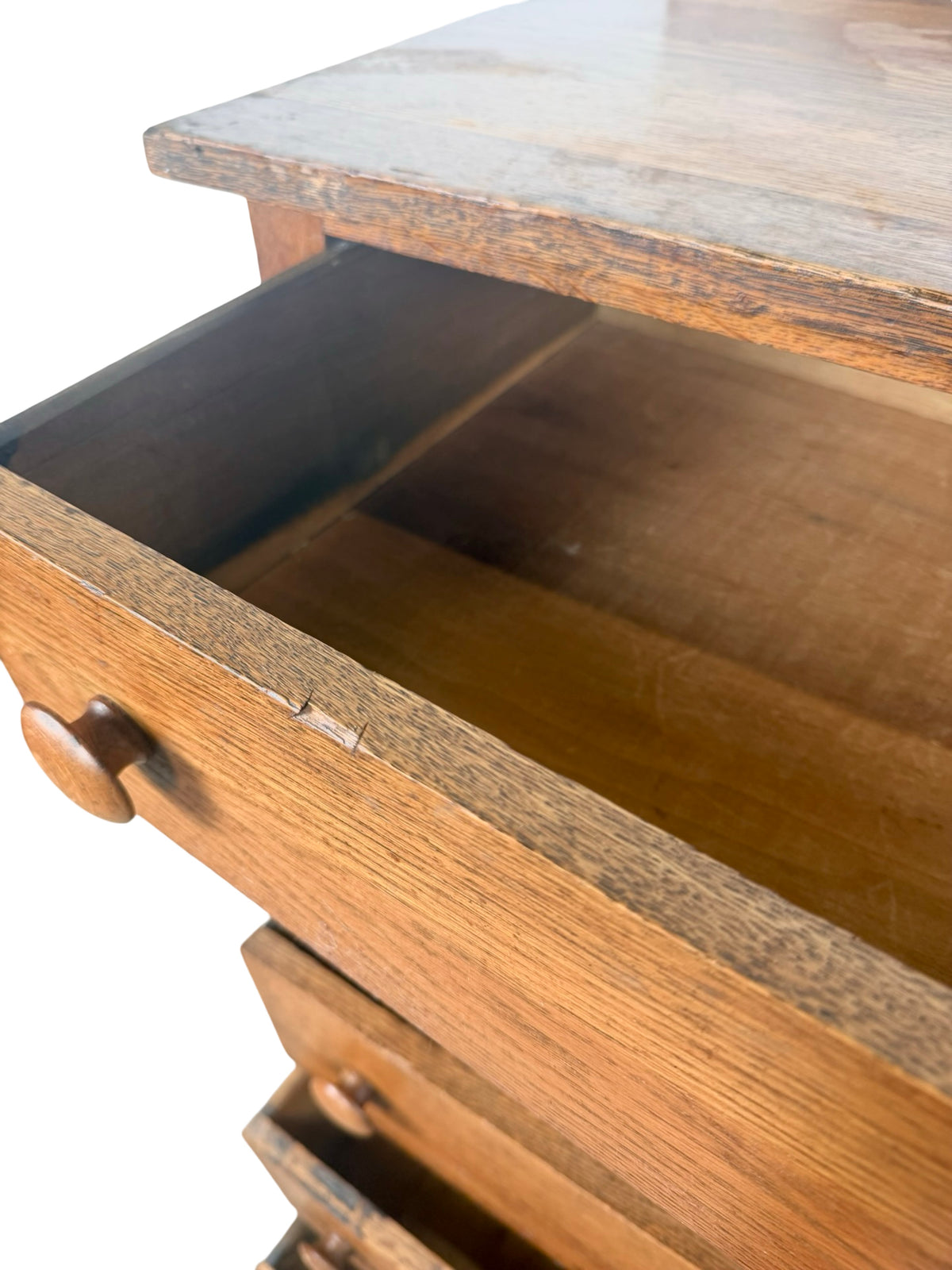 Antique Early 1900s Oak Five-Drawer Tall Chest of Drawers