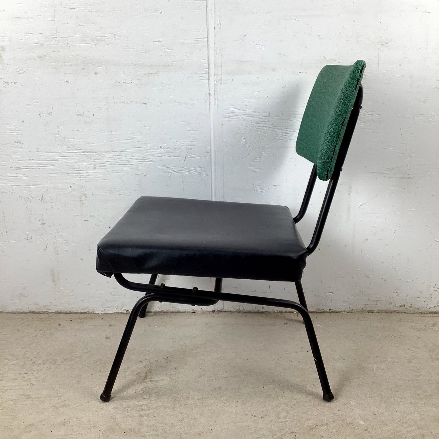 Vintage Mid-Century Modern Iron Rod Side Chair | Forest Green Tweed Back | Black Vinyl Seat | Paul McCobb / Arbuck Manner | c. 1950s