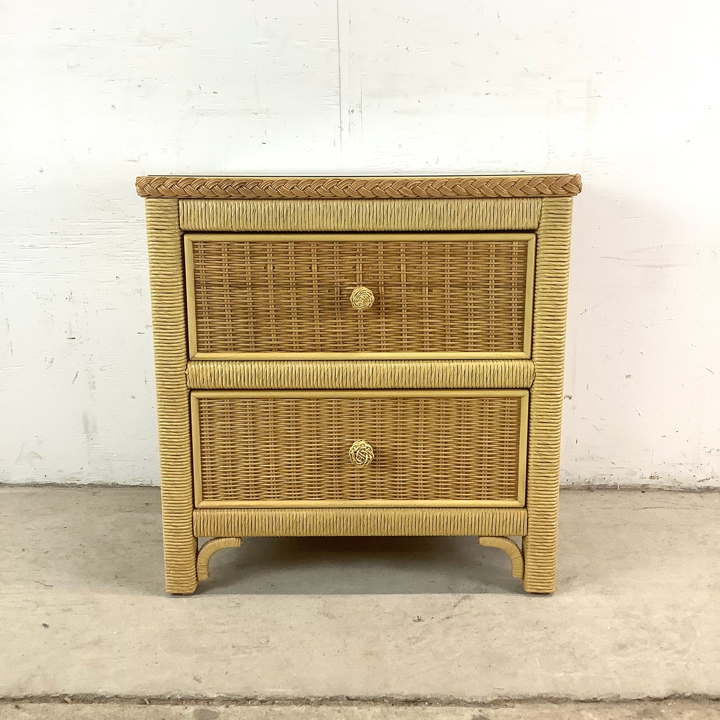 Vintage "Wicker" Two Drawer Nightstand by Henry Link