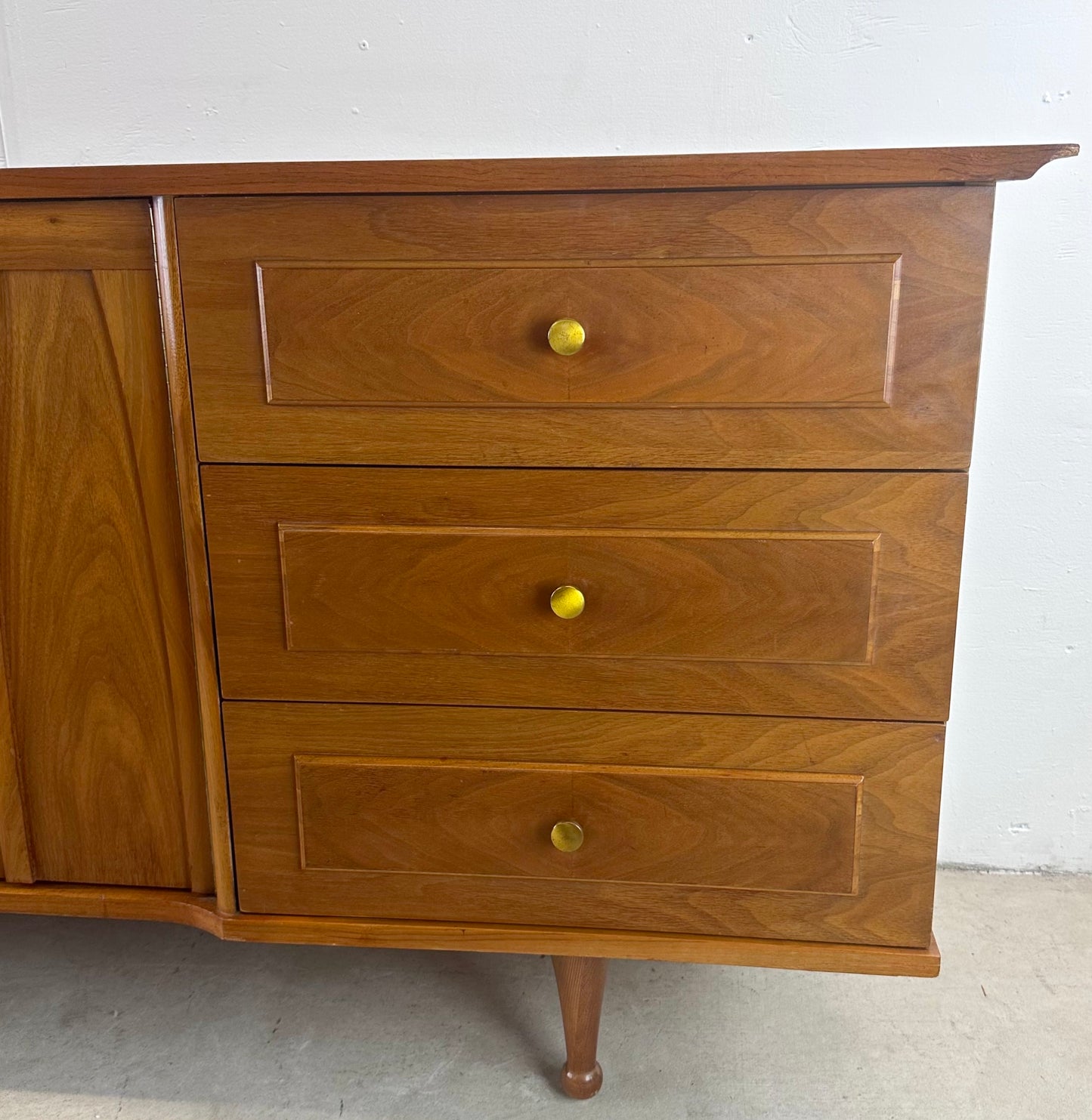 Mid-Century Lowboy Walnut Dresser With Drumstick Legs