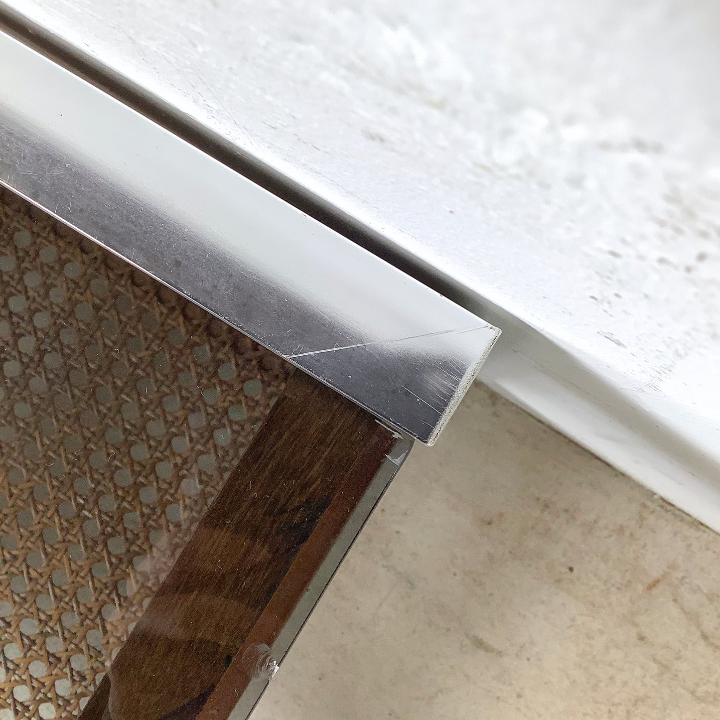 Lane Mid-Century End Table with Smoked Glass, Cane, and Wood Frame