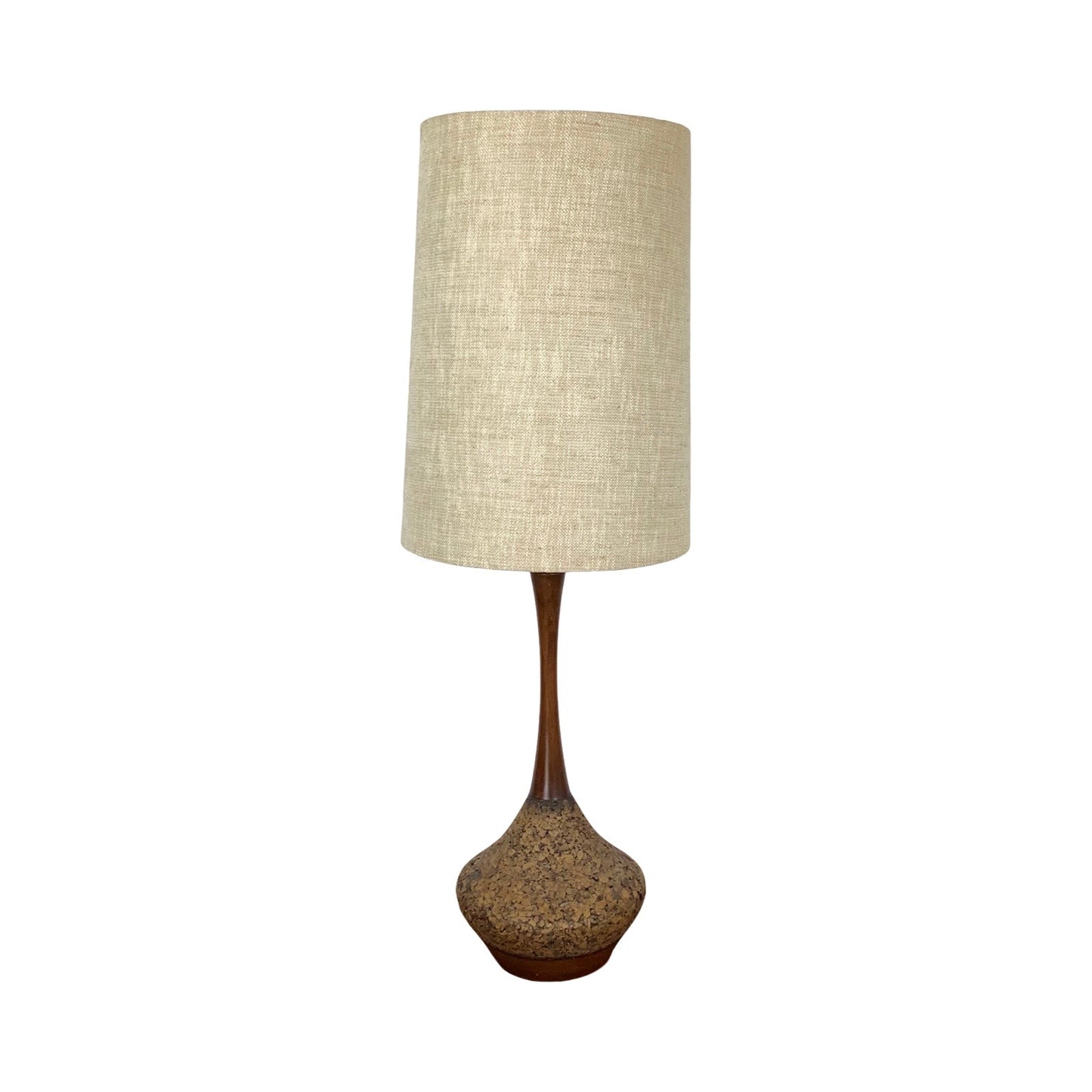 Vintage Cork and Wood Sculptural Table Lamp