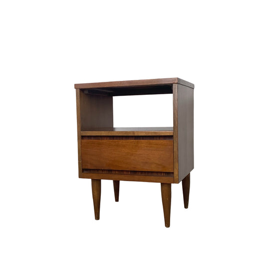 Vintage Mid-Century Modern Walnut Nightstand | Durable Laminate Top | c. 1960s