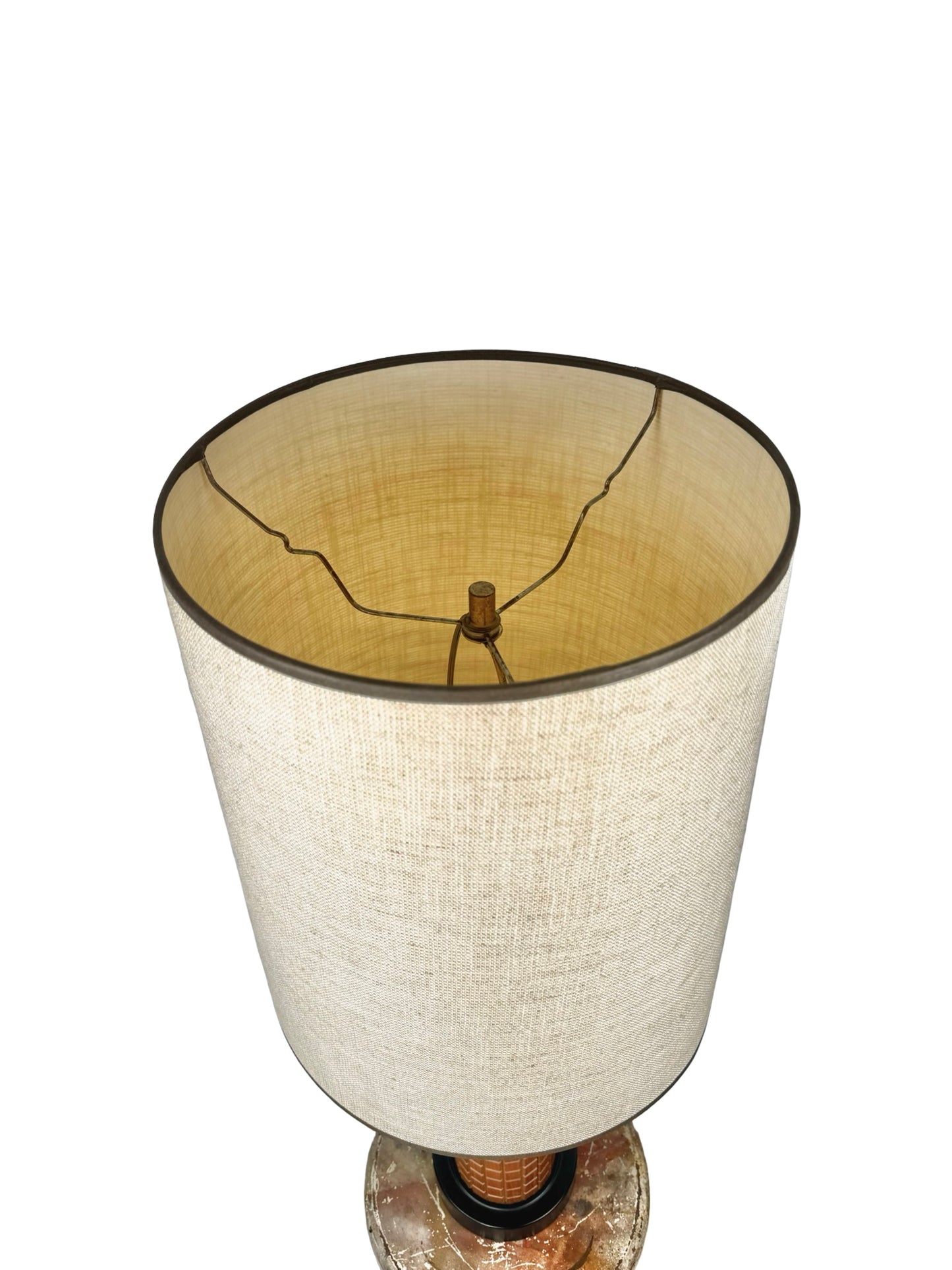 Vintage Mid-Century Modern Geometric Table Lamp with Grid Column Base