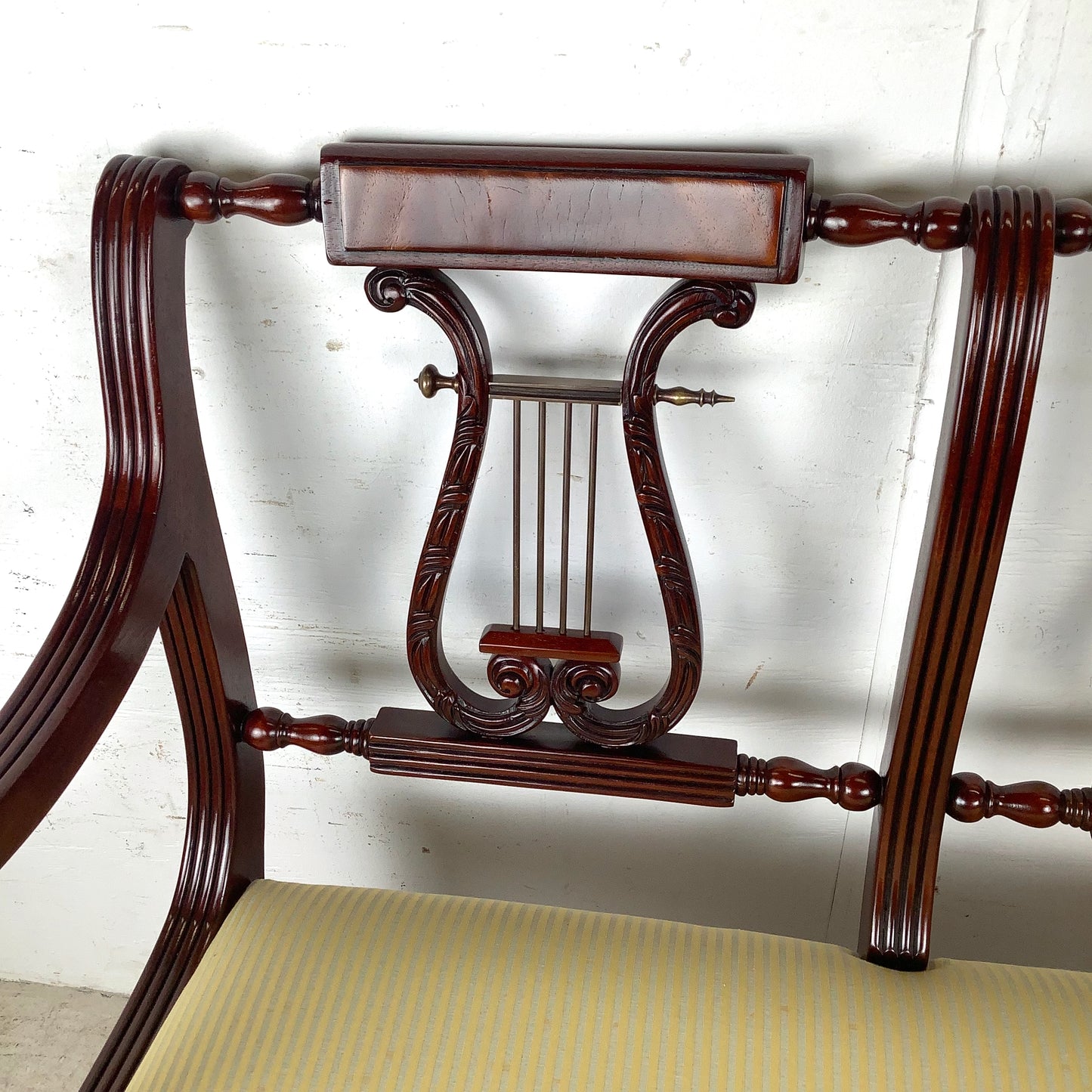 Dual Lyre-Back Mahogany Settee- Federal Revival Bench