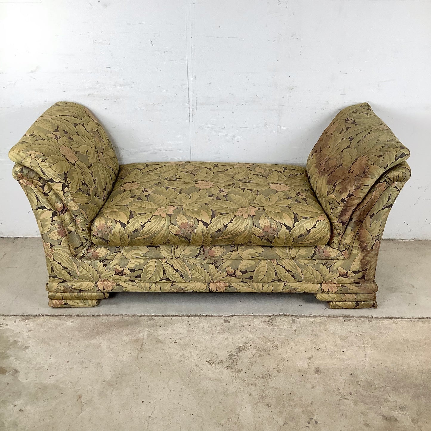 Vintage Botanical Chaise Bench With Rolled Arms