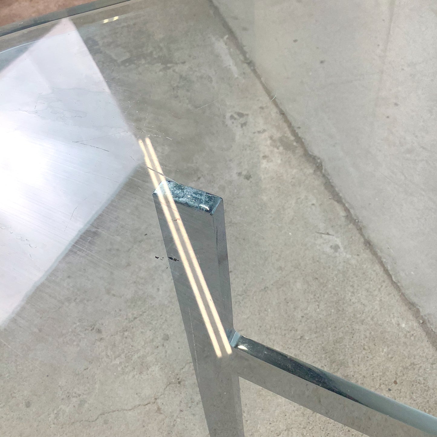 Vintage Barcelona-Style Coffee Table | Brushed Chrome X-Base | Thick Glass | 36" Square | c. 1970s–1980s