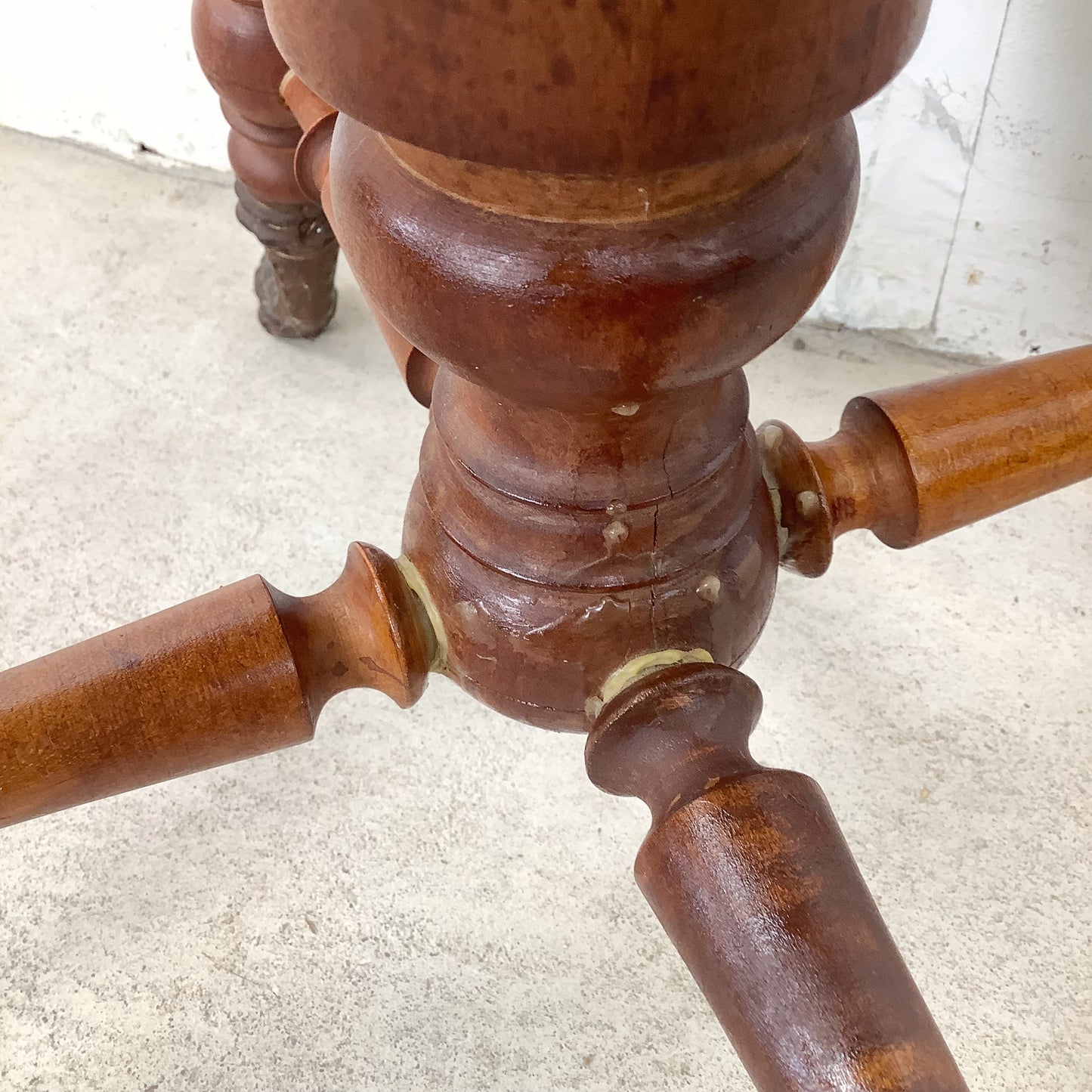 Antique Adjustable Piano Stool with Turned Wood Base