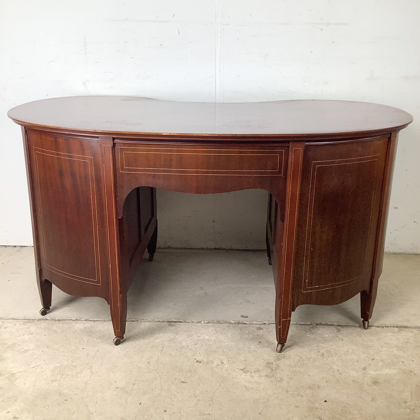 English Edwardian Mahogany Kidney Writing Desk