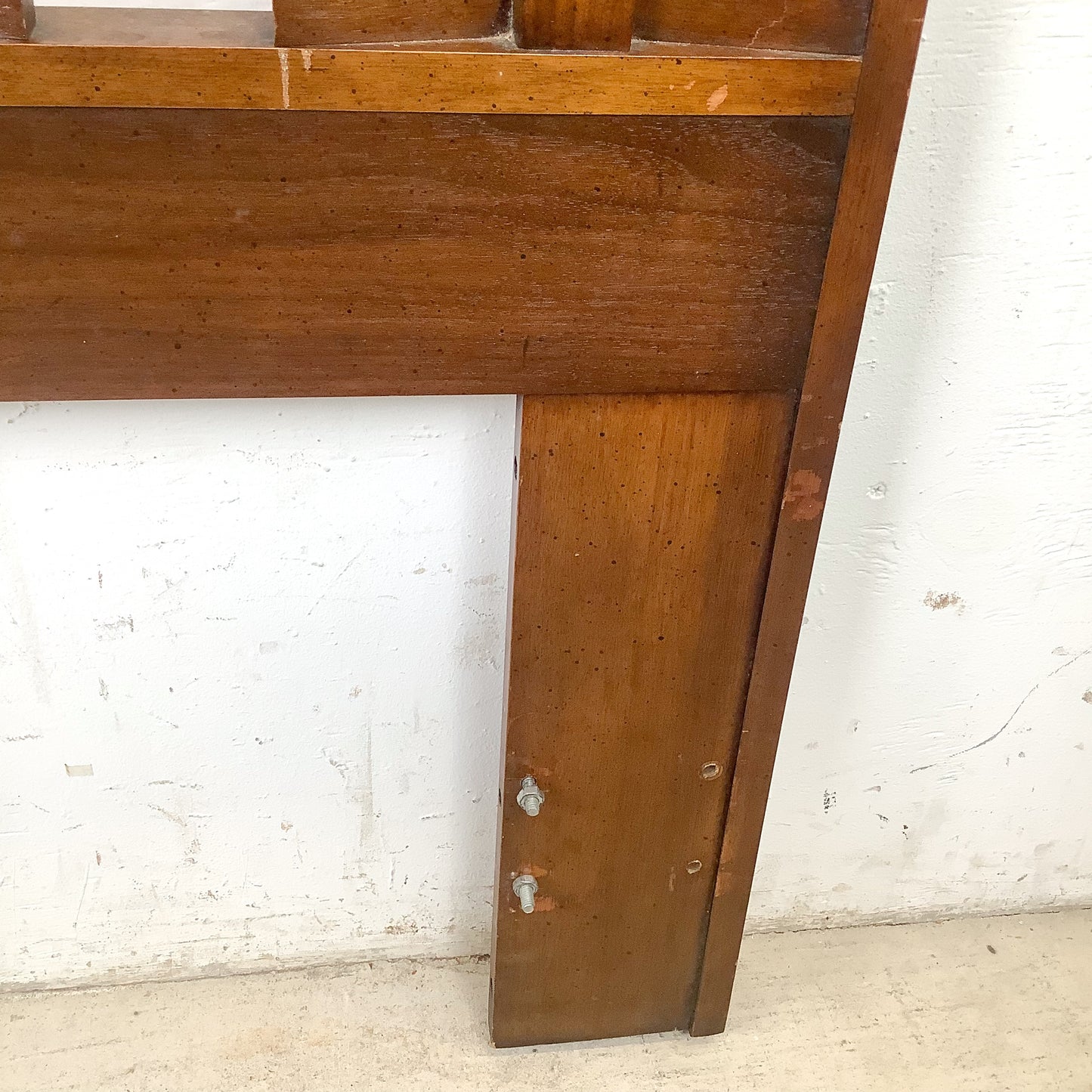 Vintage Mid-Century Modern Walnut Queen Headboard with Architectural Vertical Slat Design