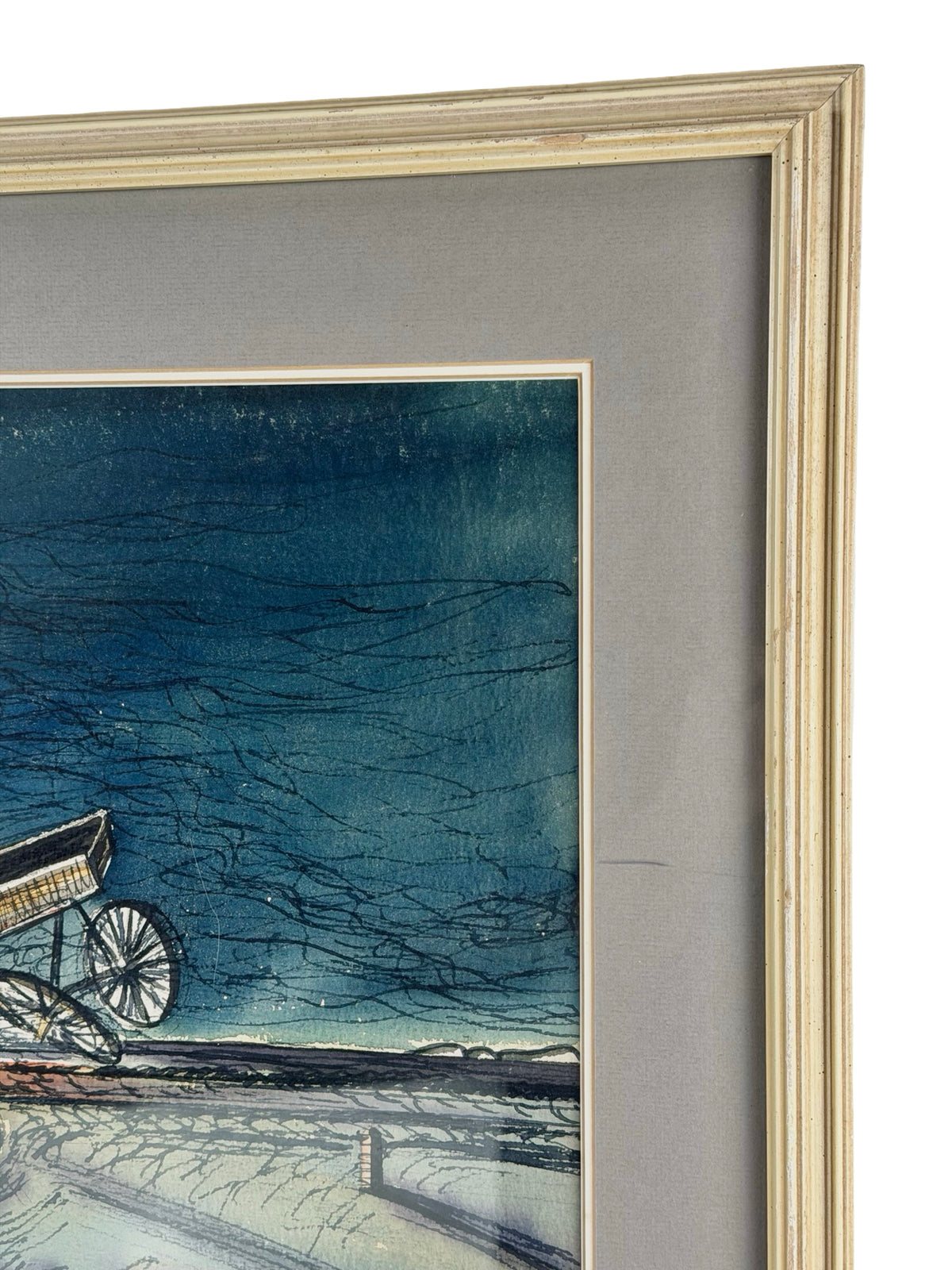 William H. Ferguson Signed Surrealist Carriage Crash Framed Mixed Media Artwork