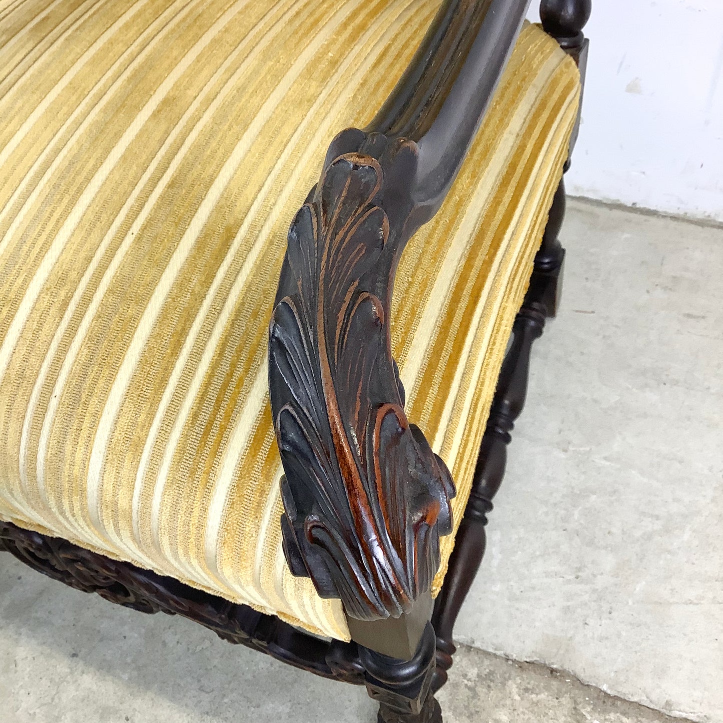Grand Louis XIV-Style Throne Chair with Striped Fabric