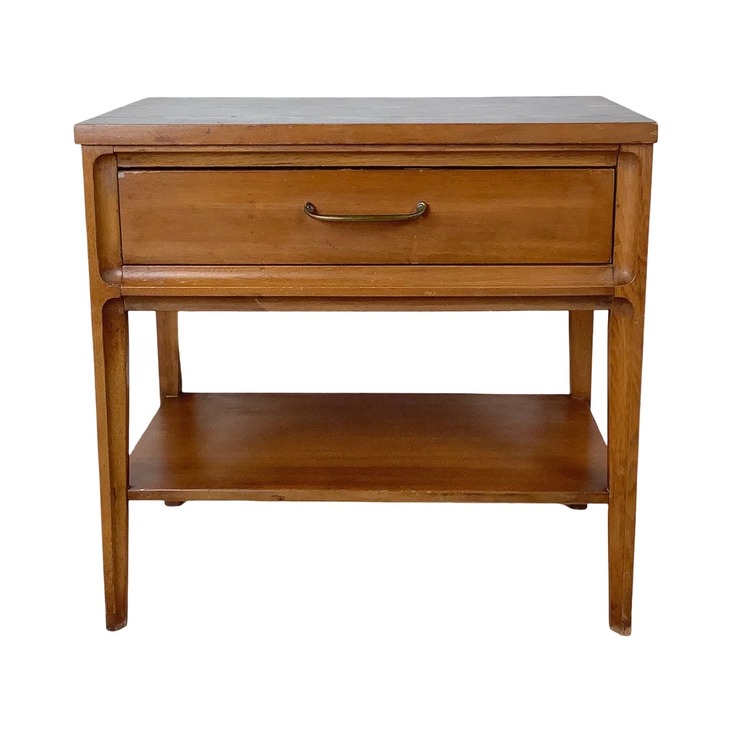 Mid-Century Nightstand with Black Top and Lower Shelf