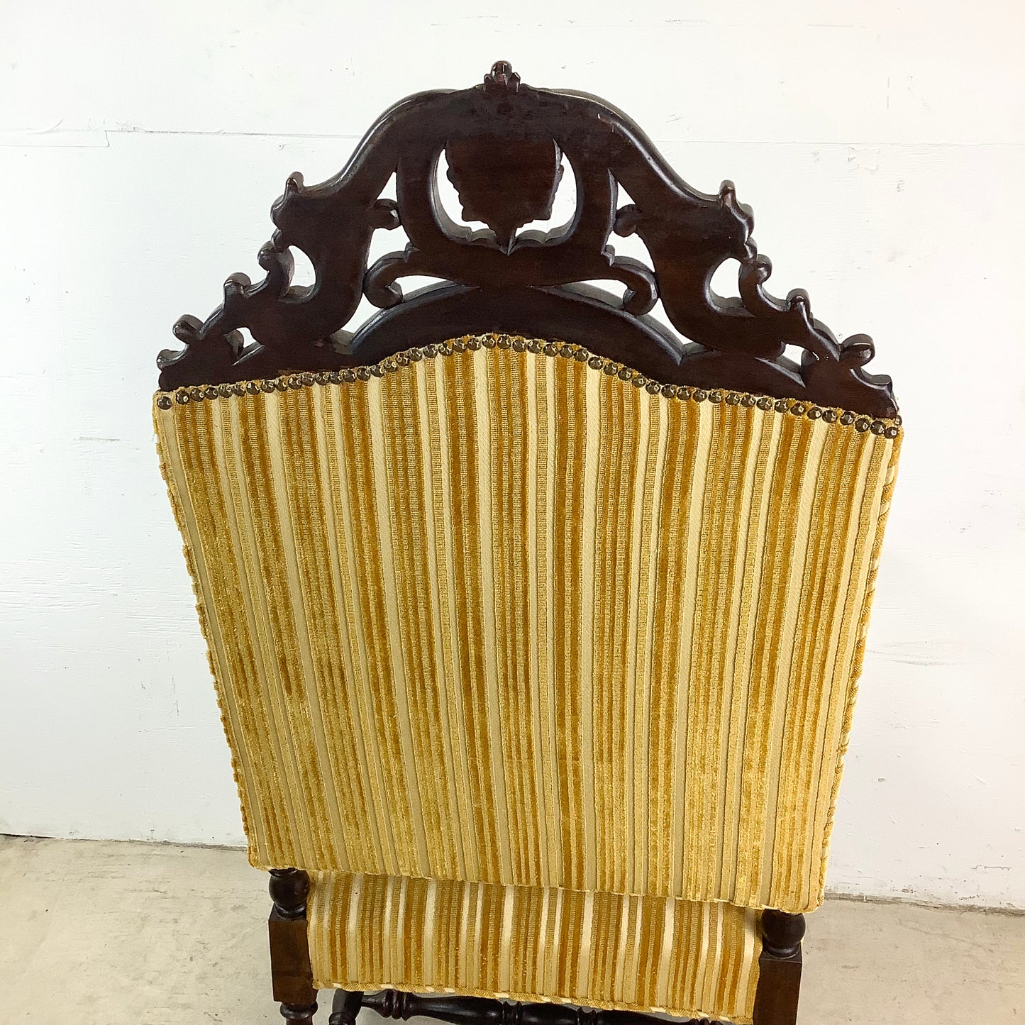 Grand Louis XIV-Style Throne Chair with Striped Fabric