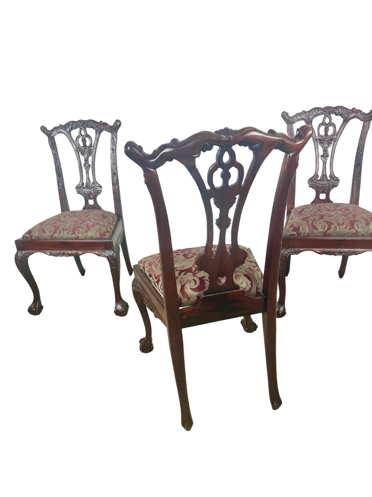 Set of 4 Chippendale-Style Mahogany Dining Chairs with Carved Ball-and-Claw Feet