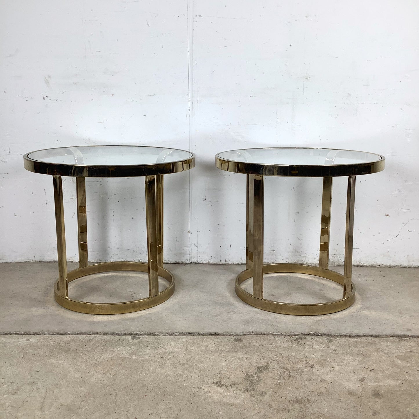 Pair of Vintage Brass and Glass Side Tables