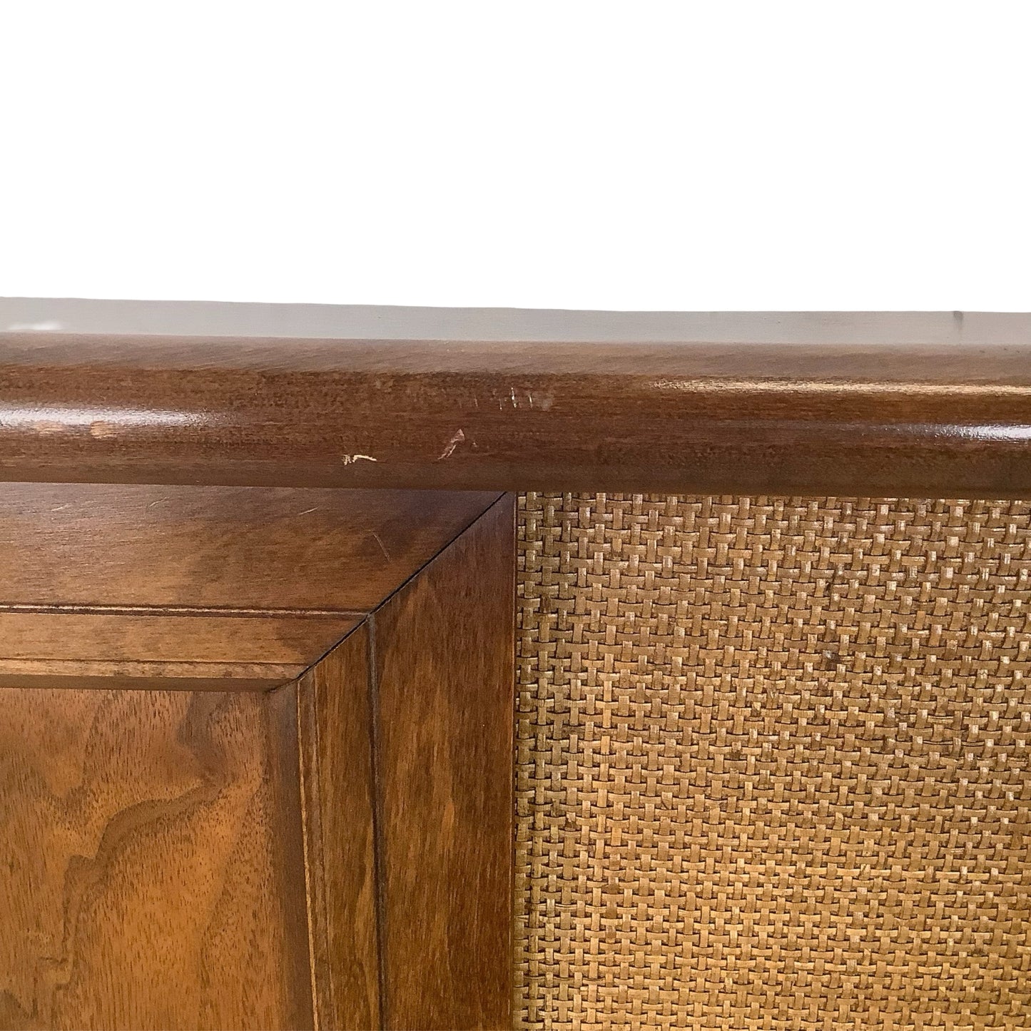 Mid-Century Modern Walnut Headboard | Vintage Full/Queen | Woven Panel Design