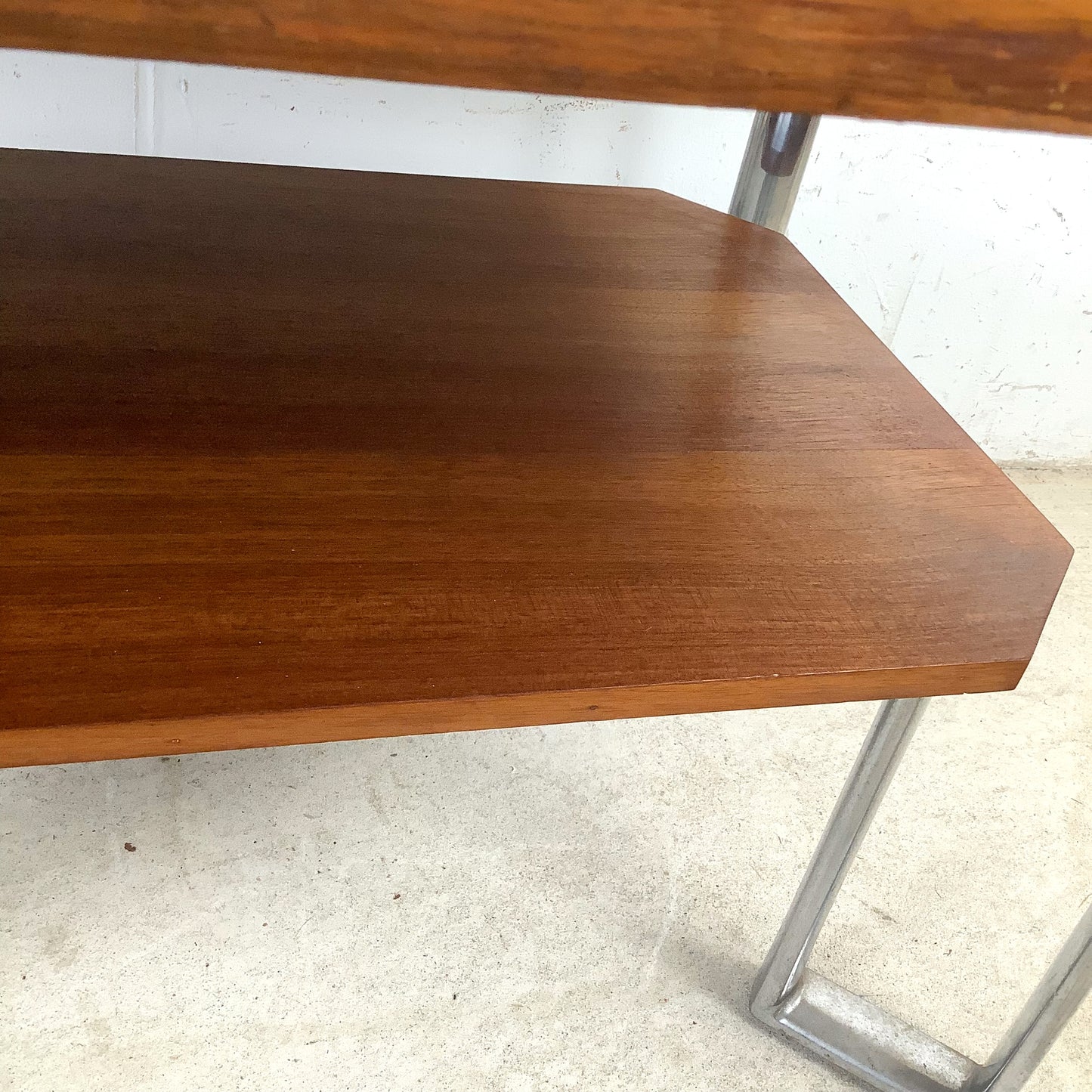 Vintage Modern Coffee Table with Bookmatched Veneer Top and Chrome Base
