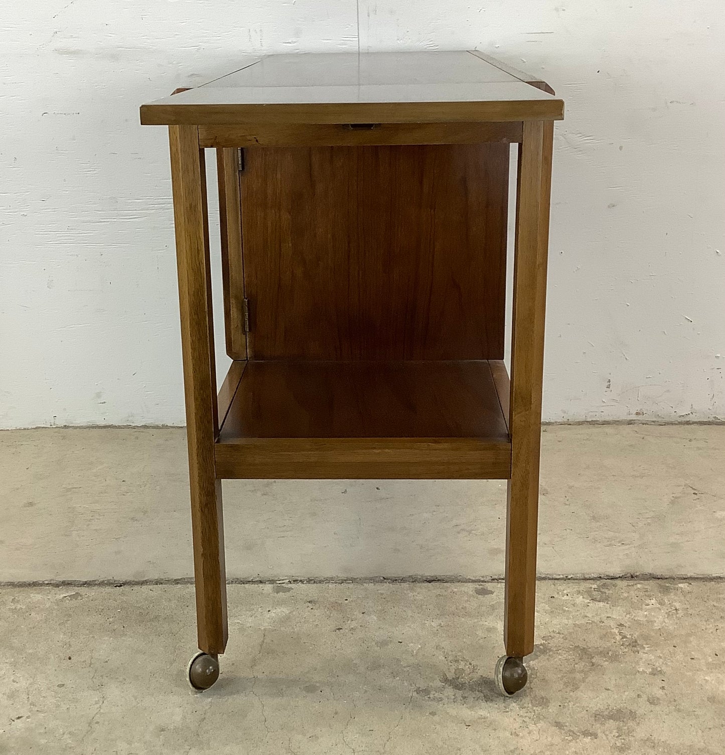 Mid-Century Modern Walnut Bar Cart With Leaves