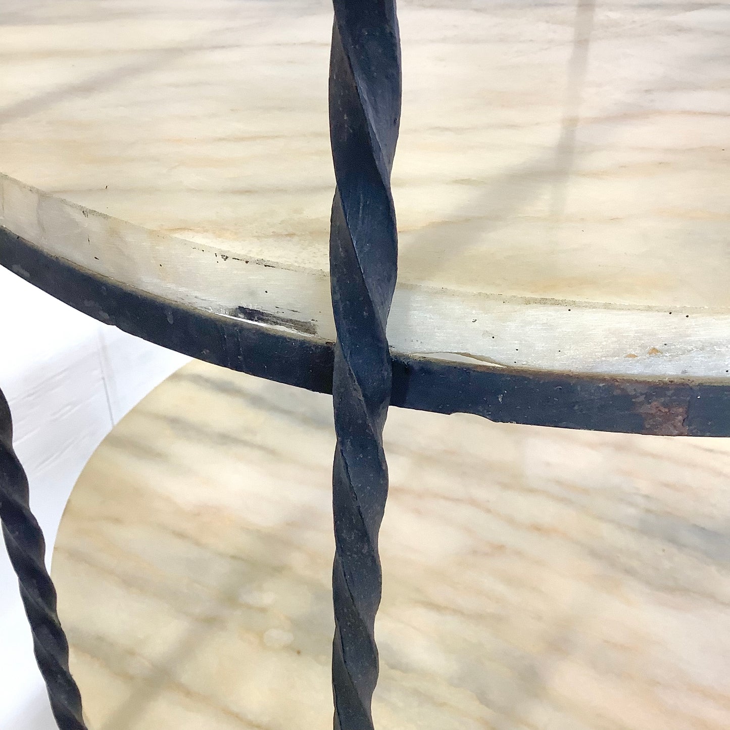 Vintage Round Etagere in Iron and Marble
