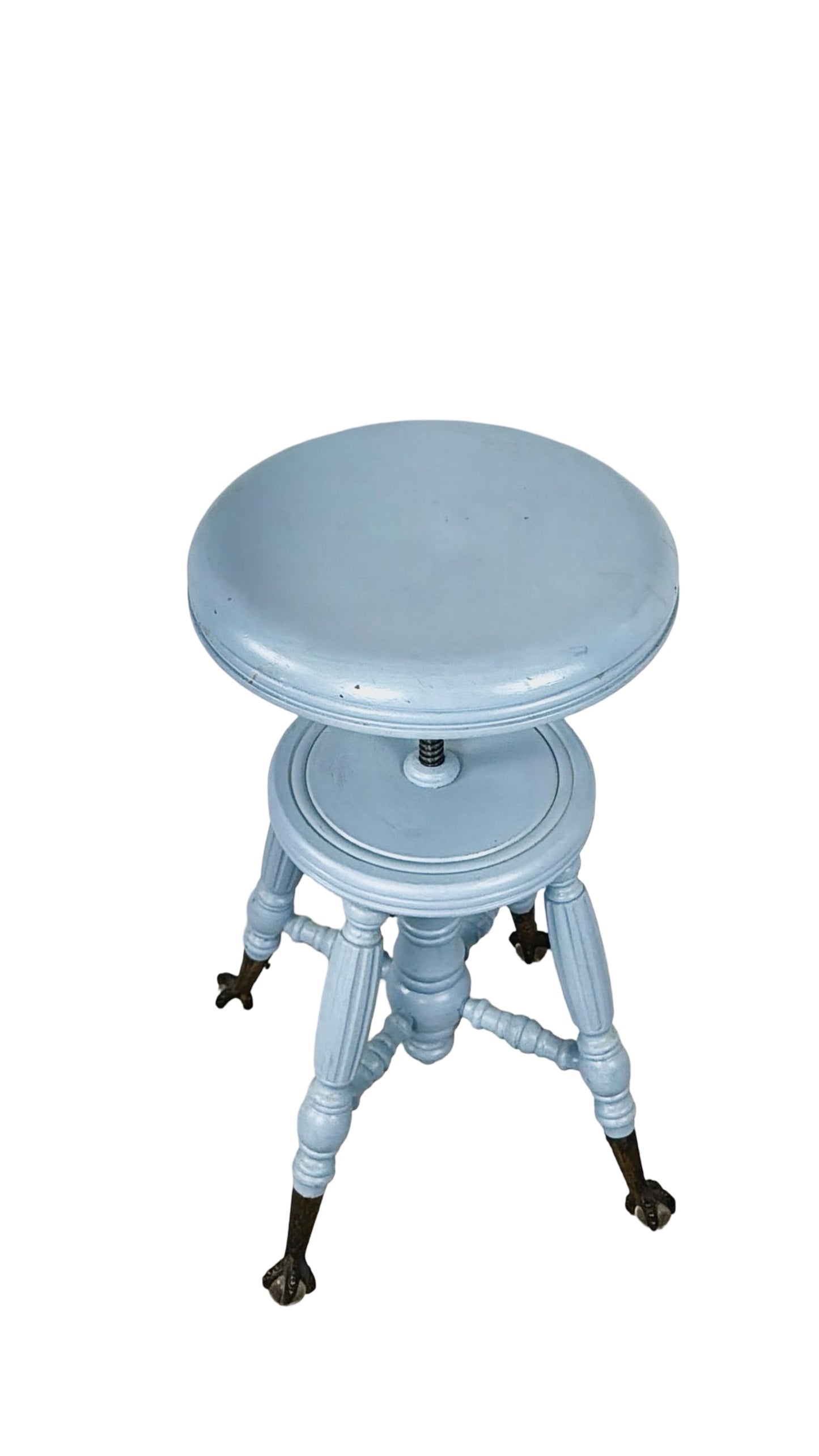 Victorian Adjustable Piano Stool — Painted Blue with Claw black & Glass Ball Feet