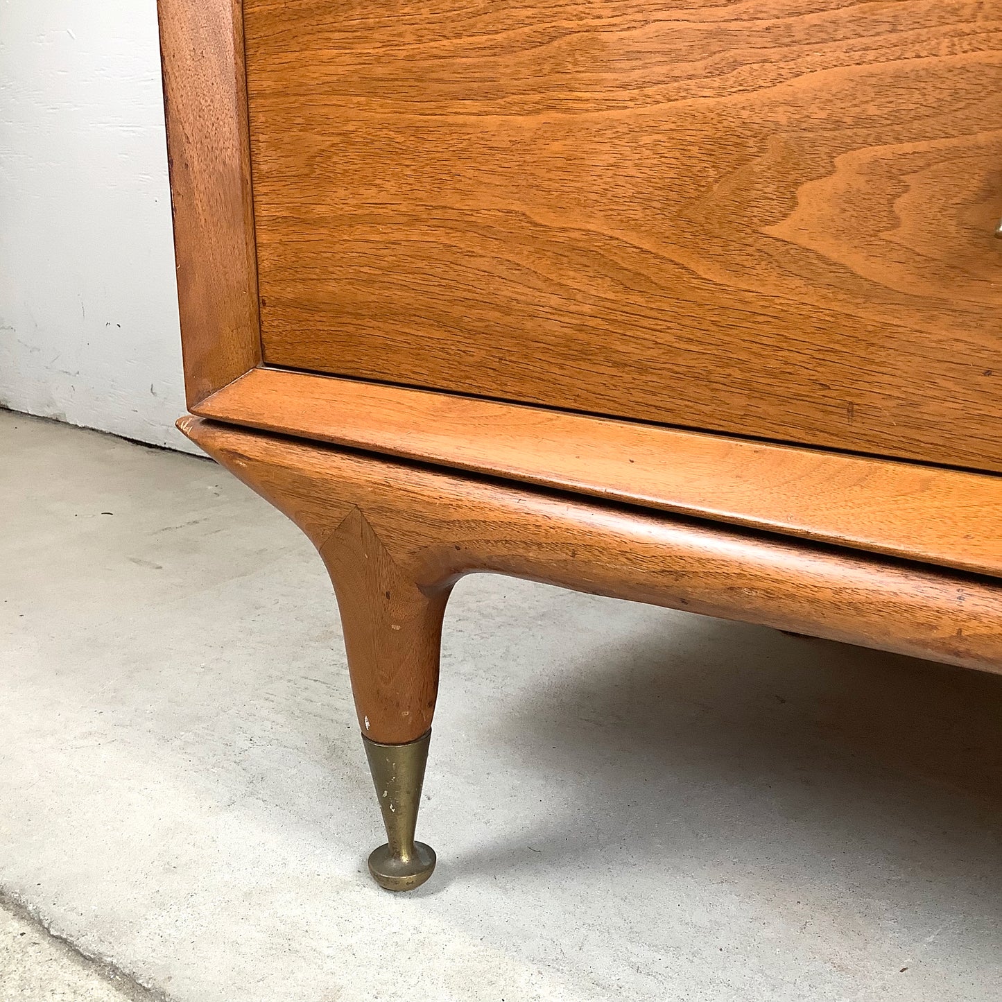 Mid-Century Walnut Highboy With Brass Pulls and Interior Drawers
