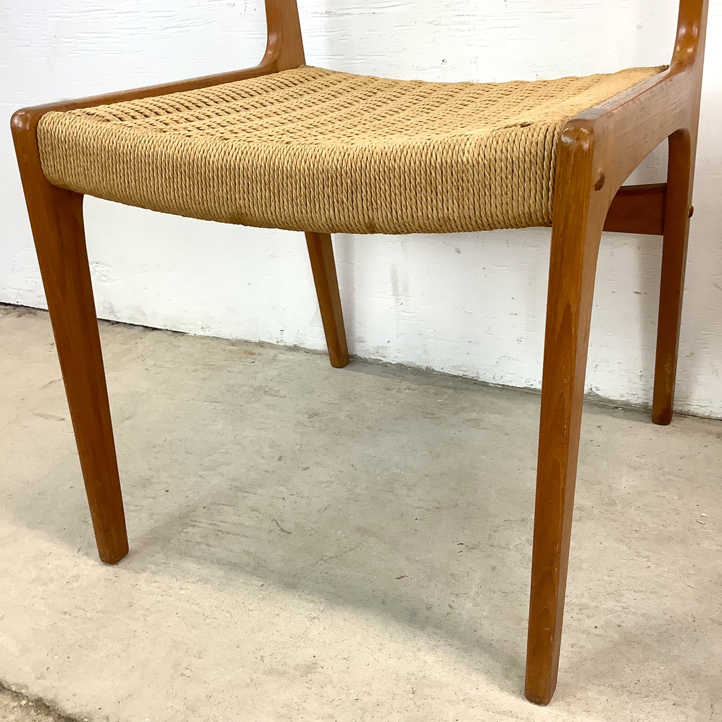 Vintage Teak DIning Chairs with Rope Seats- pair