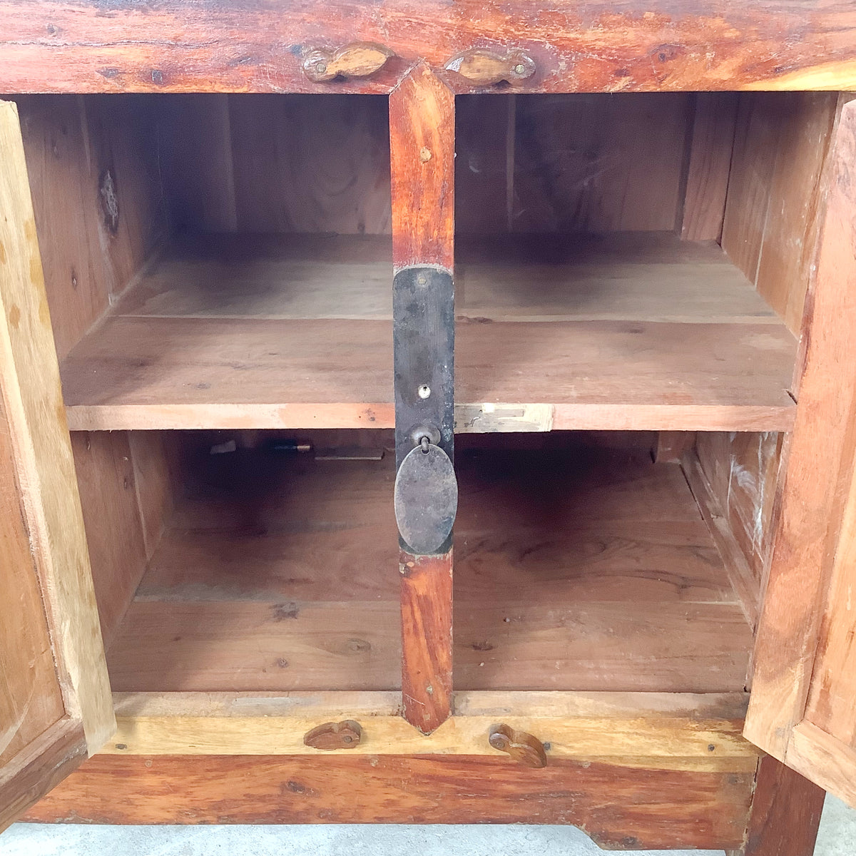 Antique Chinese Provincial Elmwood Cabinet | Iron Circular Lockplate | 19th to Early 20th Century