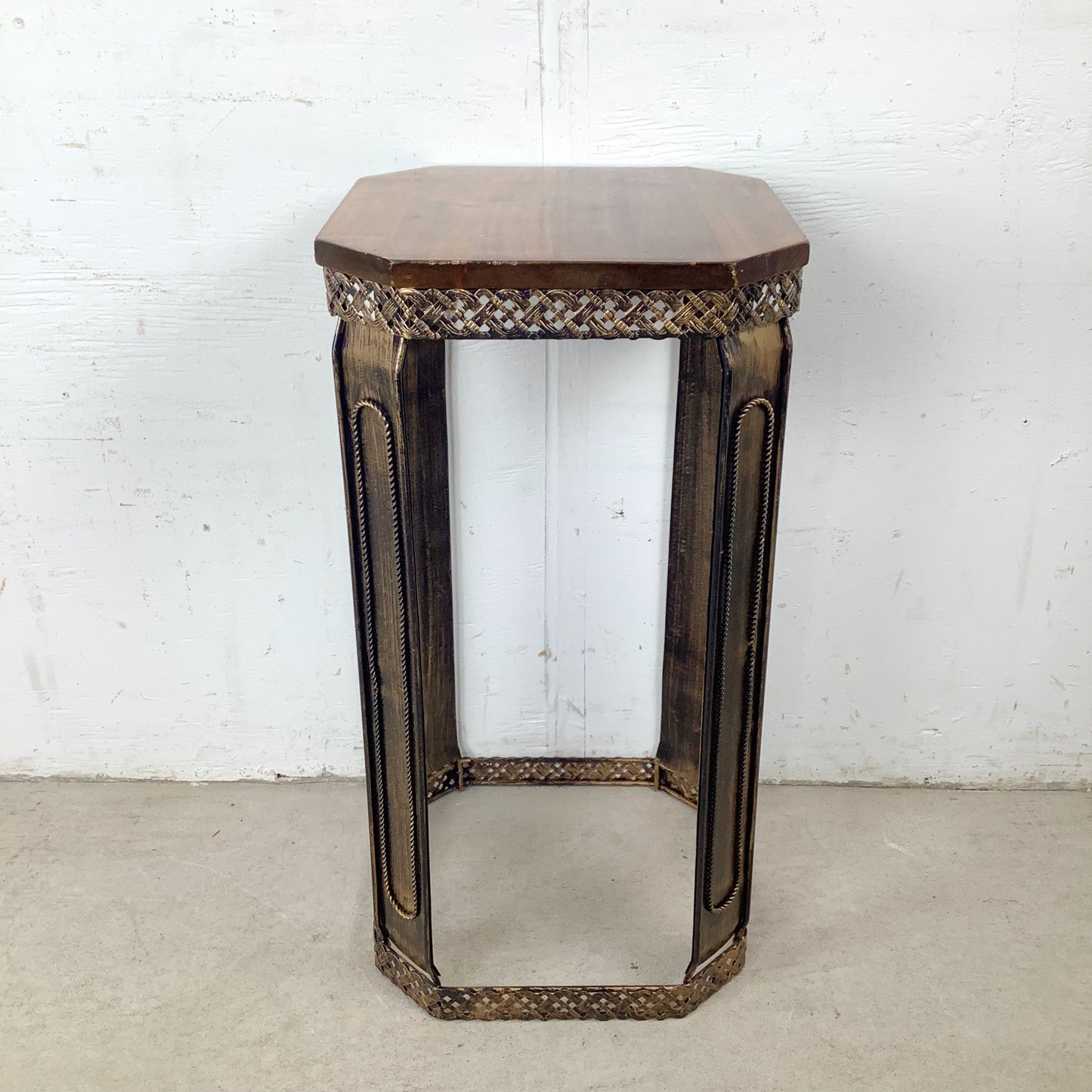 Boho Pedestal Table with Open Metal Structure