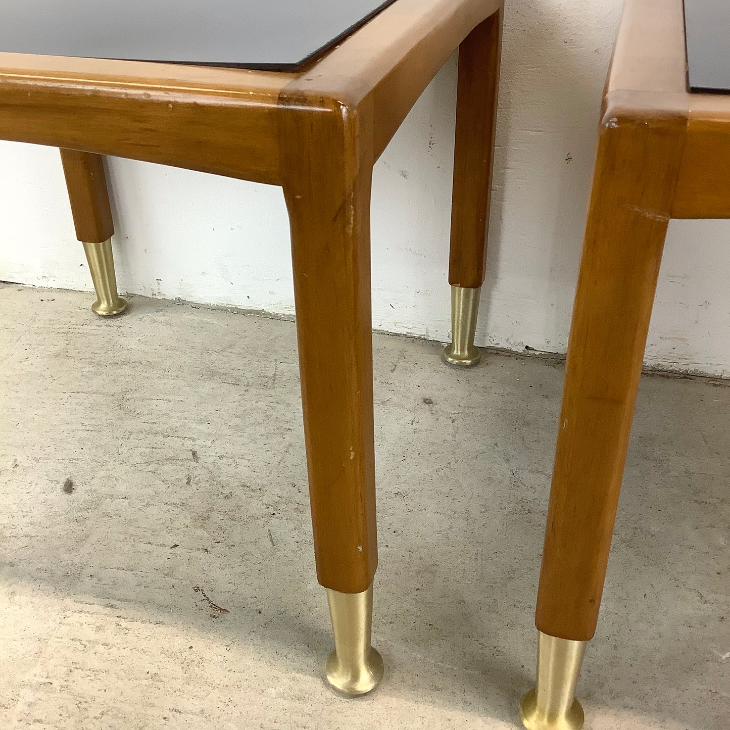 Mid-Century Modern Walnut Nesting Tables with Black Tops