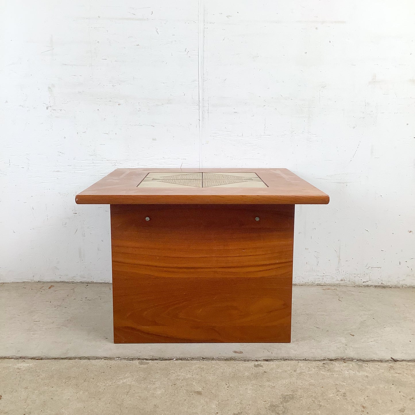 Vintage Danish Modern Teak Side Table with Ceramic Tile Inset — Geometric, Scandinavian, 1960s–1970s
