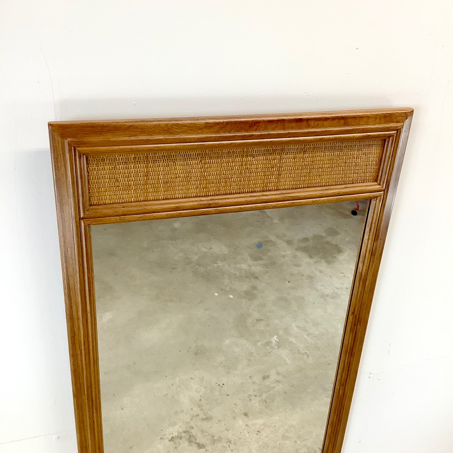 Vintage Modern Oak & Rattan Wall Mirror