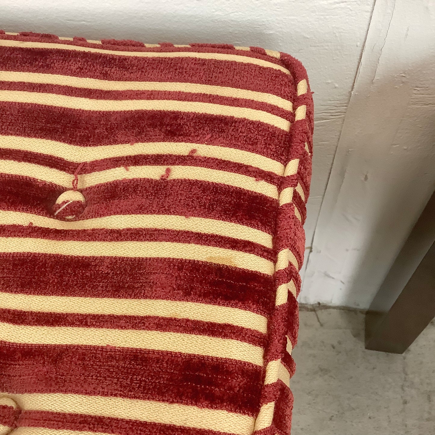 Pair of Vintage Mid-Century Tufted Footstools with Striped Fabric