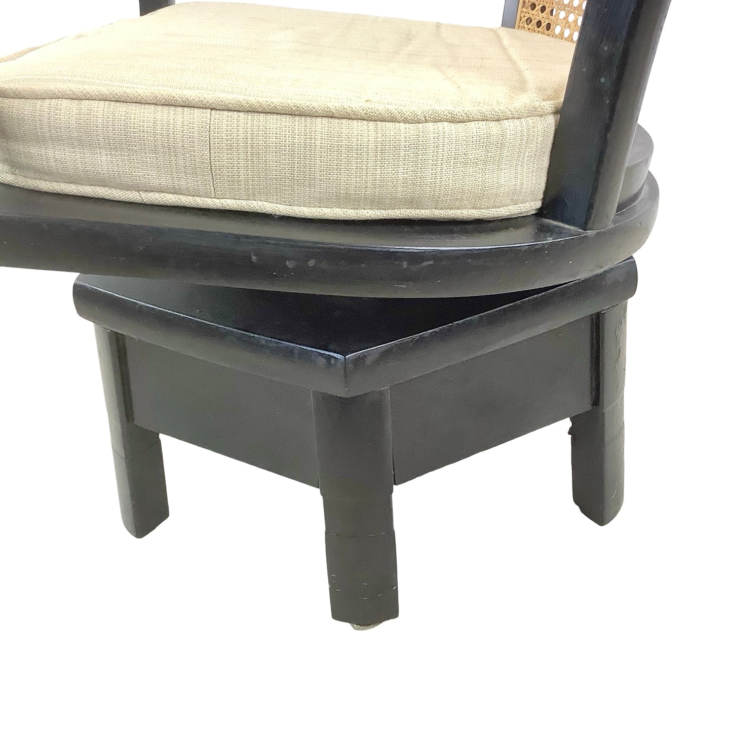 Vintage Black Lacquer Cane Swivel Chair