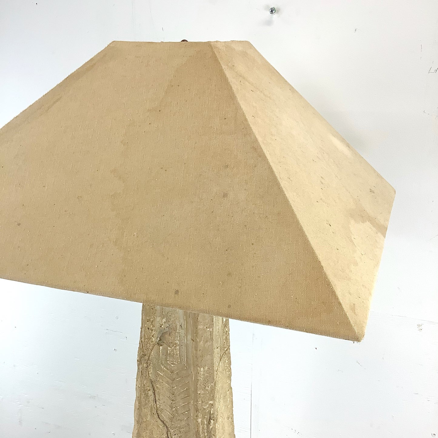 Vintage Textured Stone Obelisk Floor Lamp – Heavy Karl Springer Inspired Design