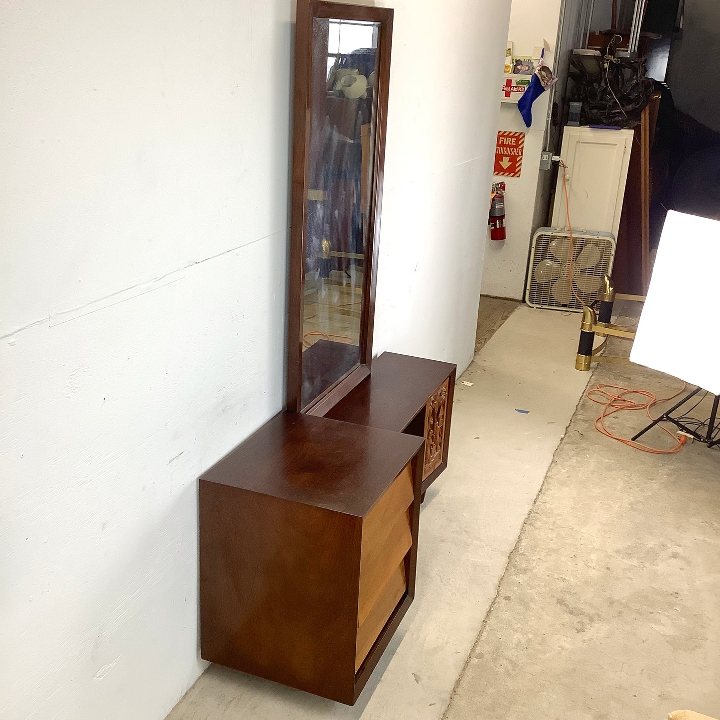 Mid-Century Vanity & Mirror With Stool
