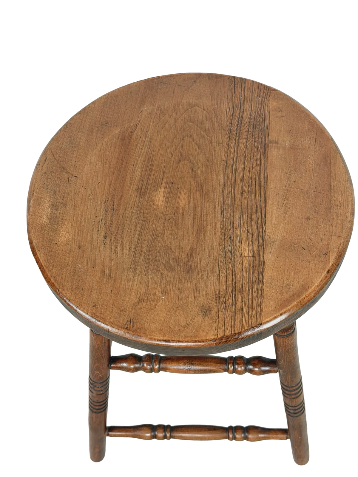 Antique Country Turned-Leg Round Wooden Stool, Primitive Farmhouse