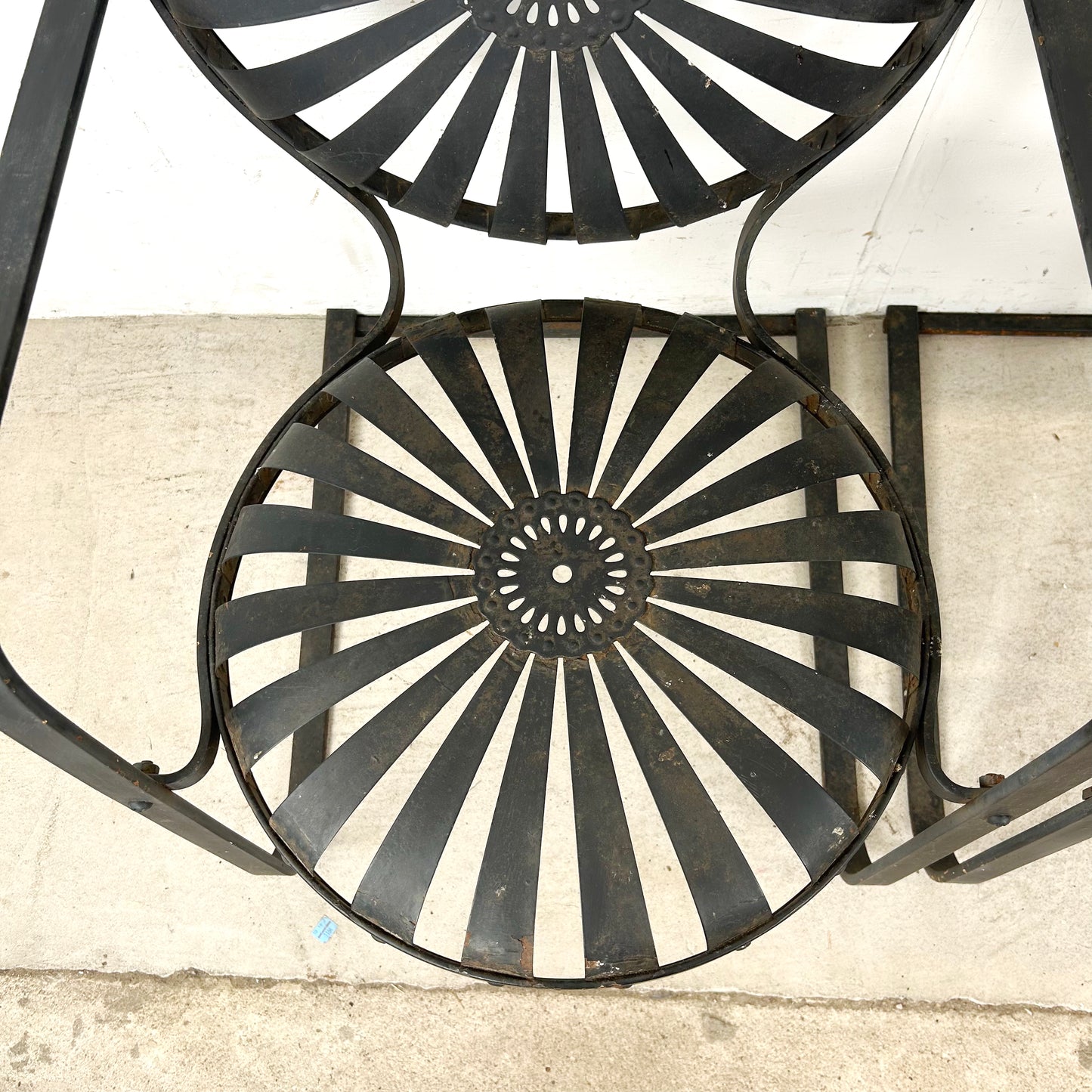 Pair of Vintage Black Cantilever Patio Chairs – French Modern Style Attributed to François Carré