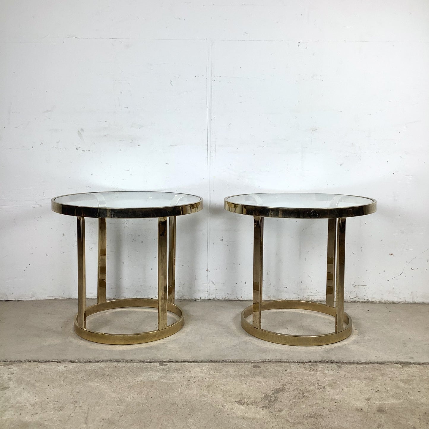 Pair of Vintage Brass and Glass Side Tables