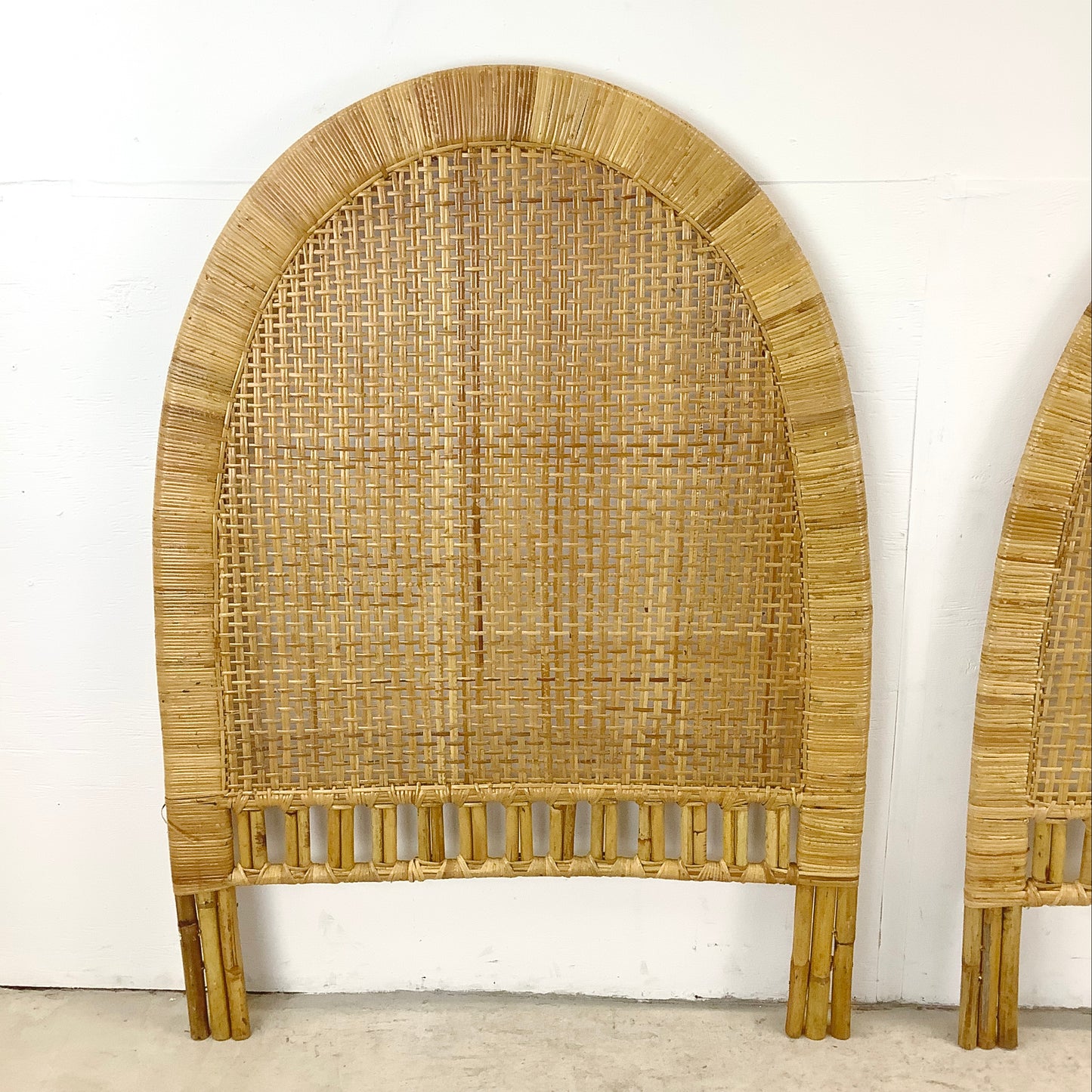 Vintage Coastal Arch Rattan Headboard- Twin