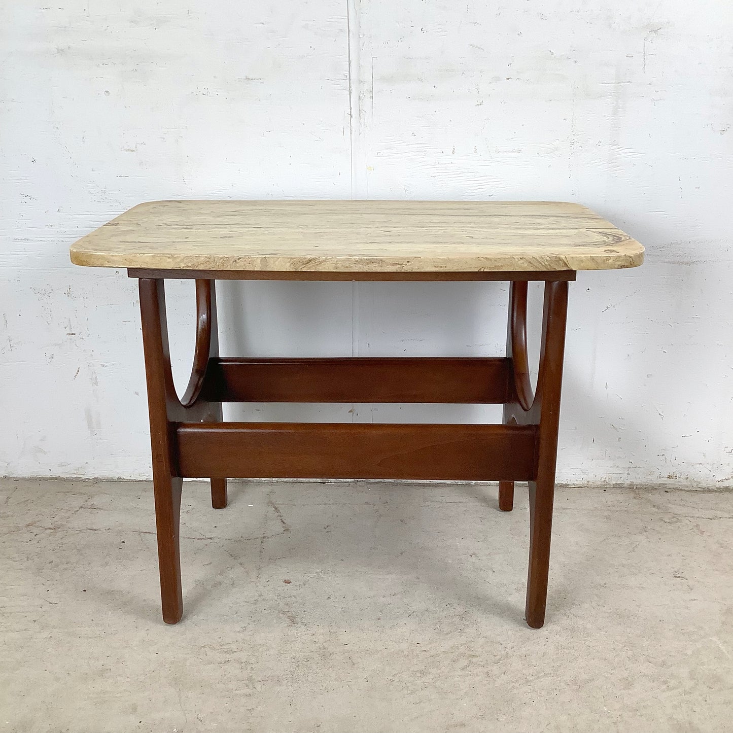 Mid-Century Organic Modern End Table With Stone Top