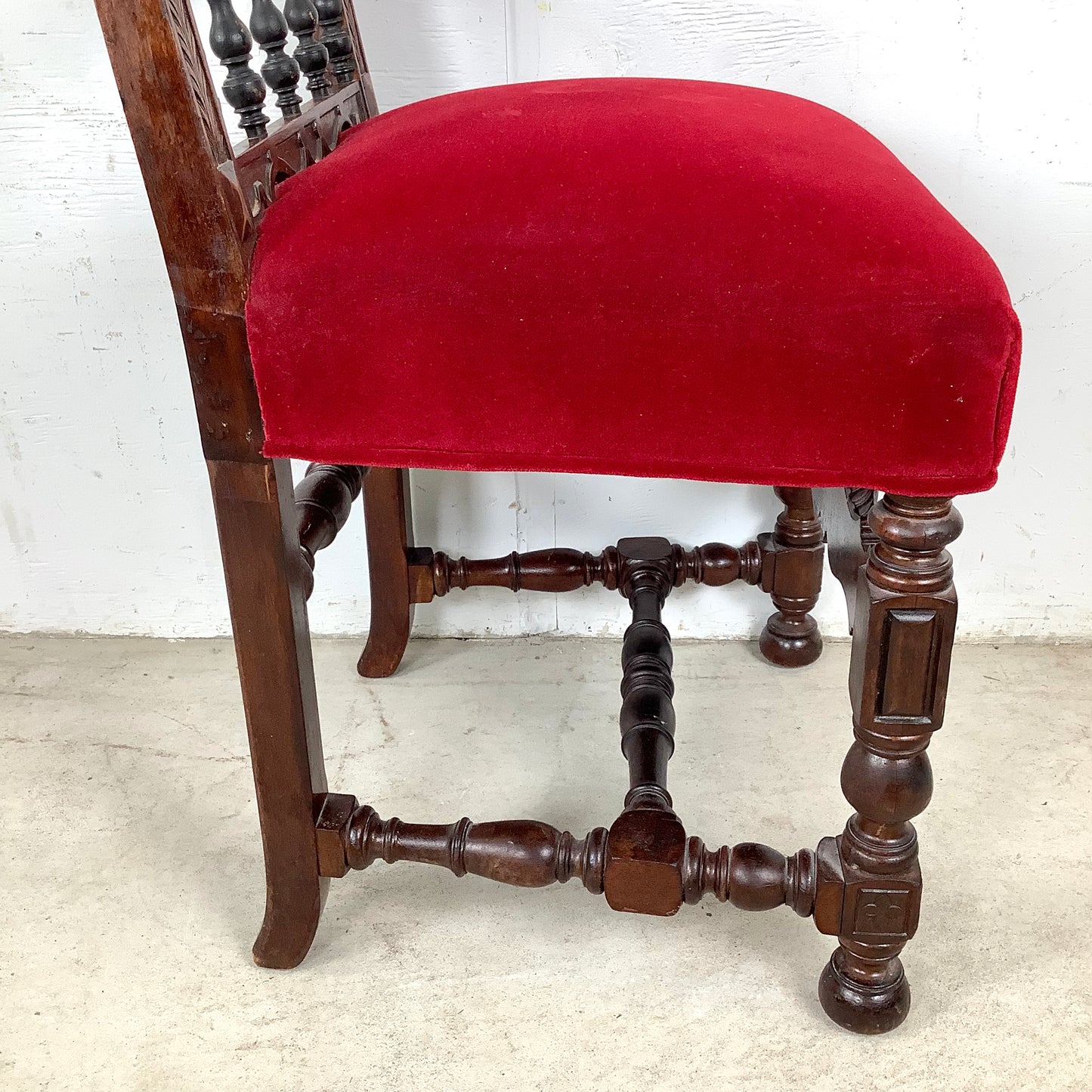 Antique Victorian Walnut Side Chair with Plush Red Velvet Upholstery