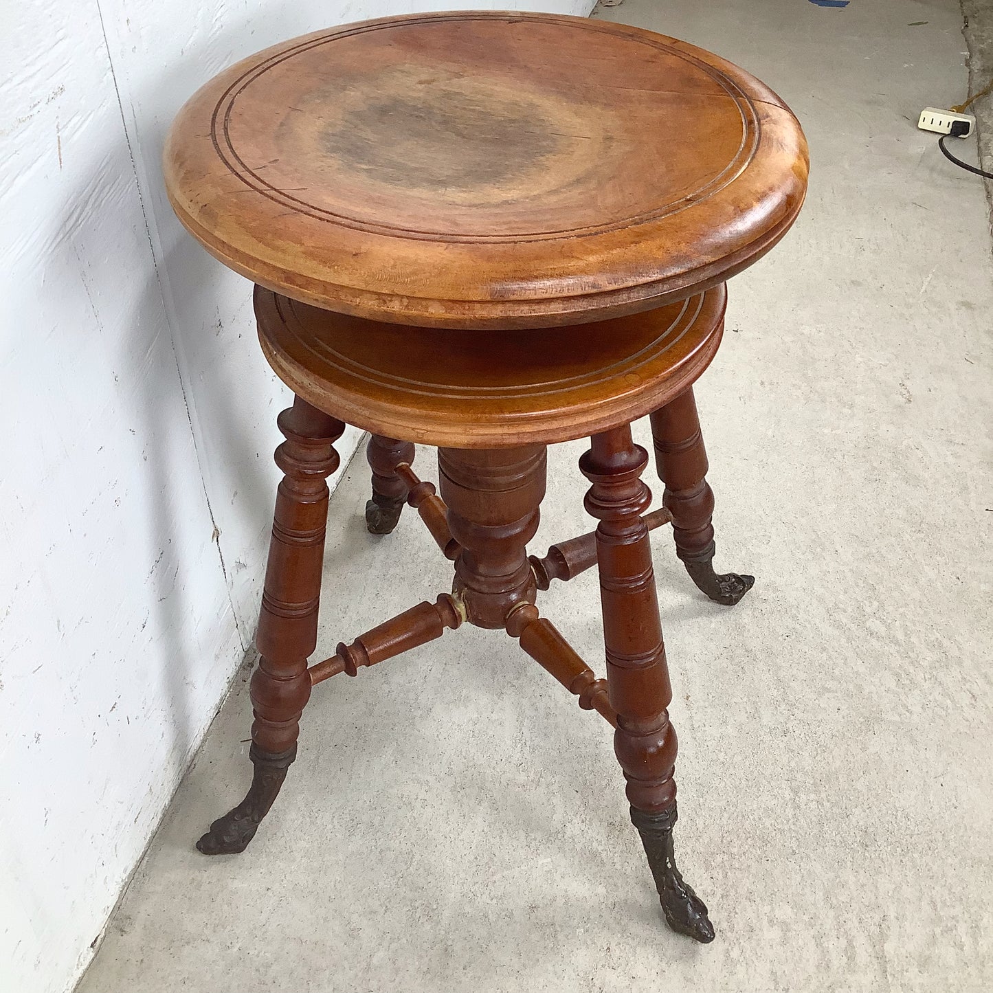 Antique Adjustable Piano Stool with Turned Wood Base