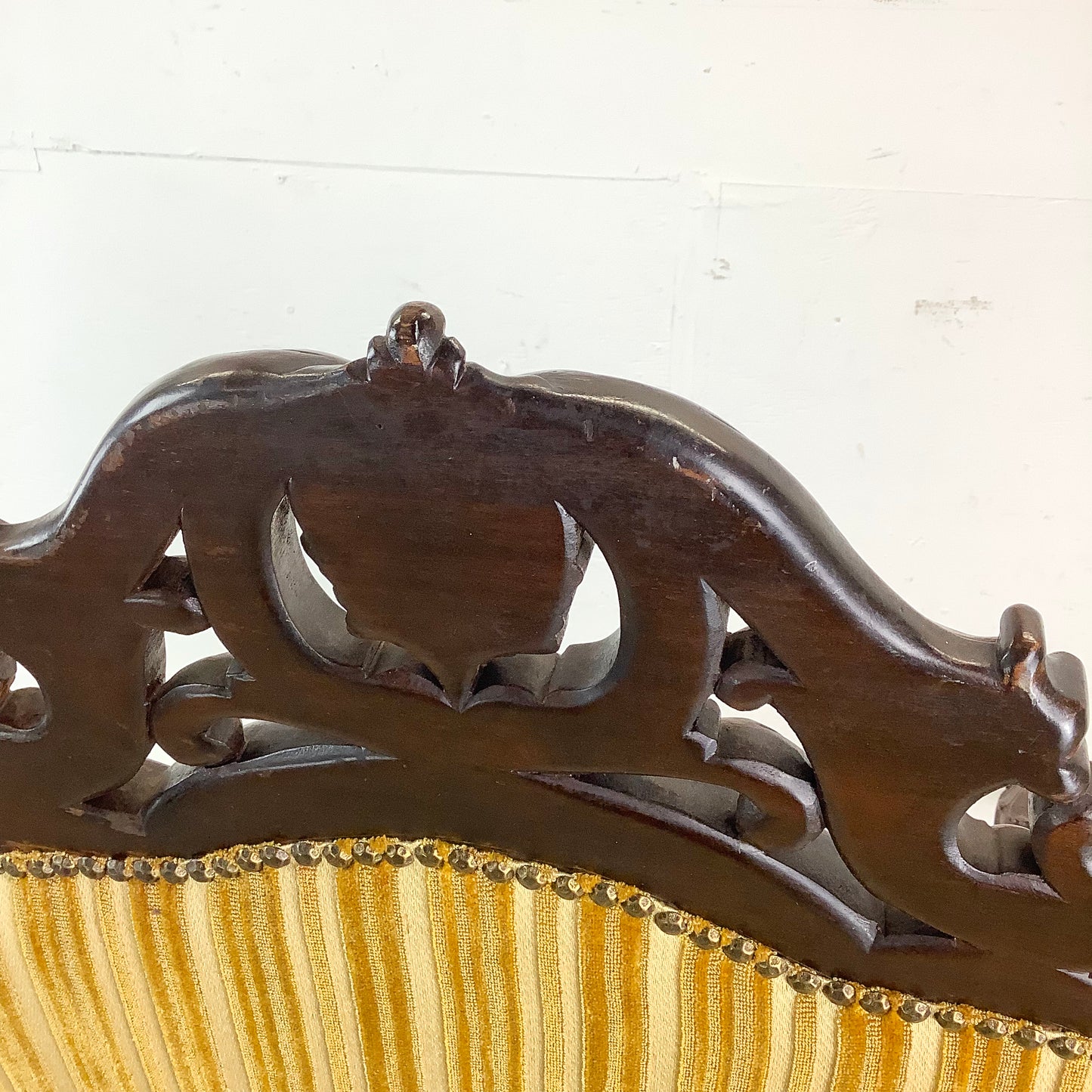 Grand Louis XIV-Style Throne Chair with Striped Fabric