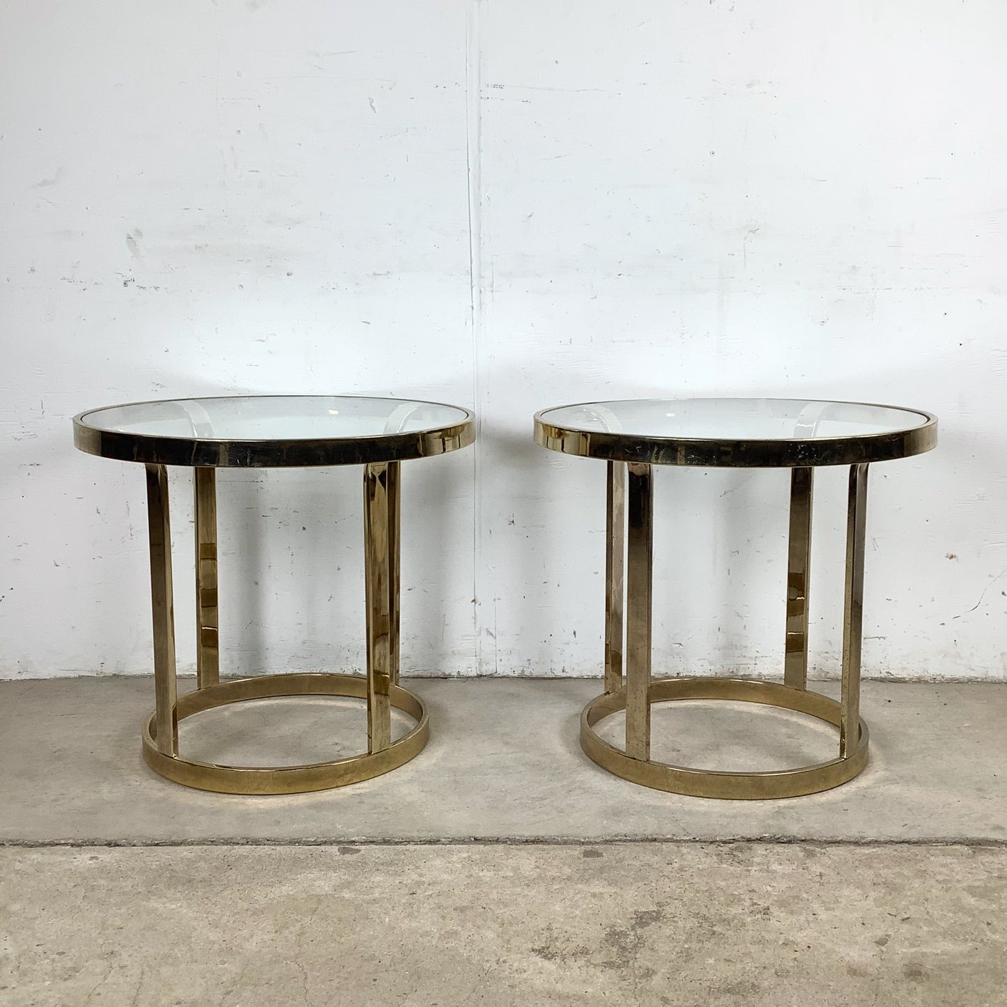 Pair of Vintage Brass and Glass Side Tables